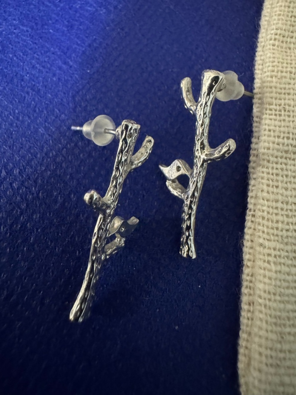 Bird perching on a tree branch silver dainty earrings. NWT comes in/with pouch - Picture 2 of 4